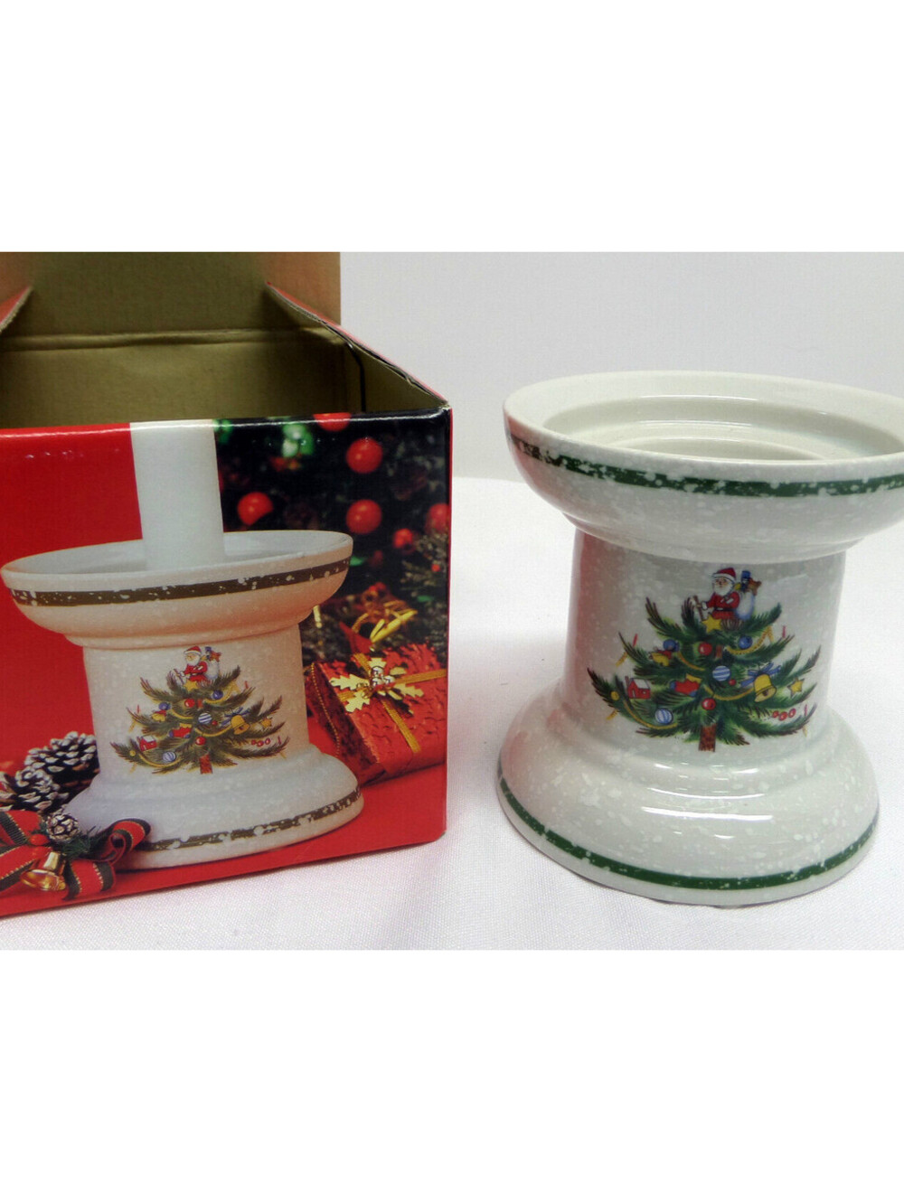 Mikasa Christmas Treats Pillar Candle Holder 4" Santa Tree Original Box Japan